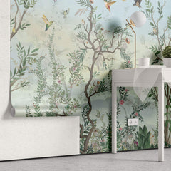 Tapet Zen Oriental cu gradina in stil chinoiserie si pasari - THE JOY OF SPRING