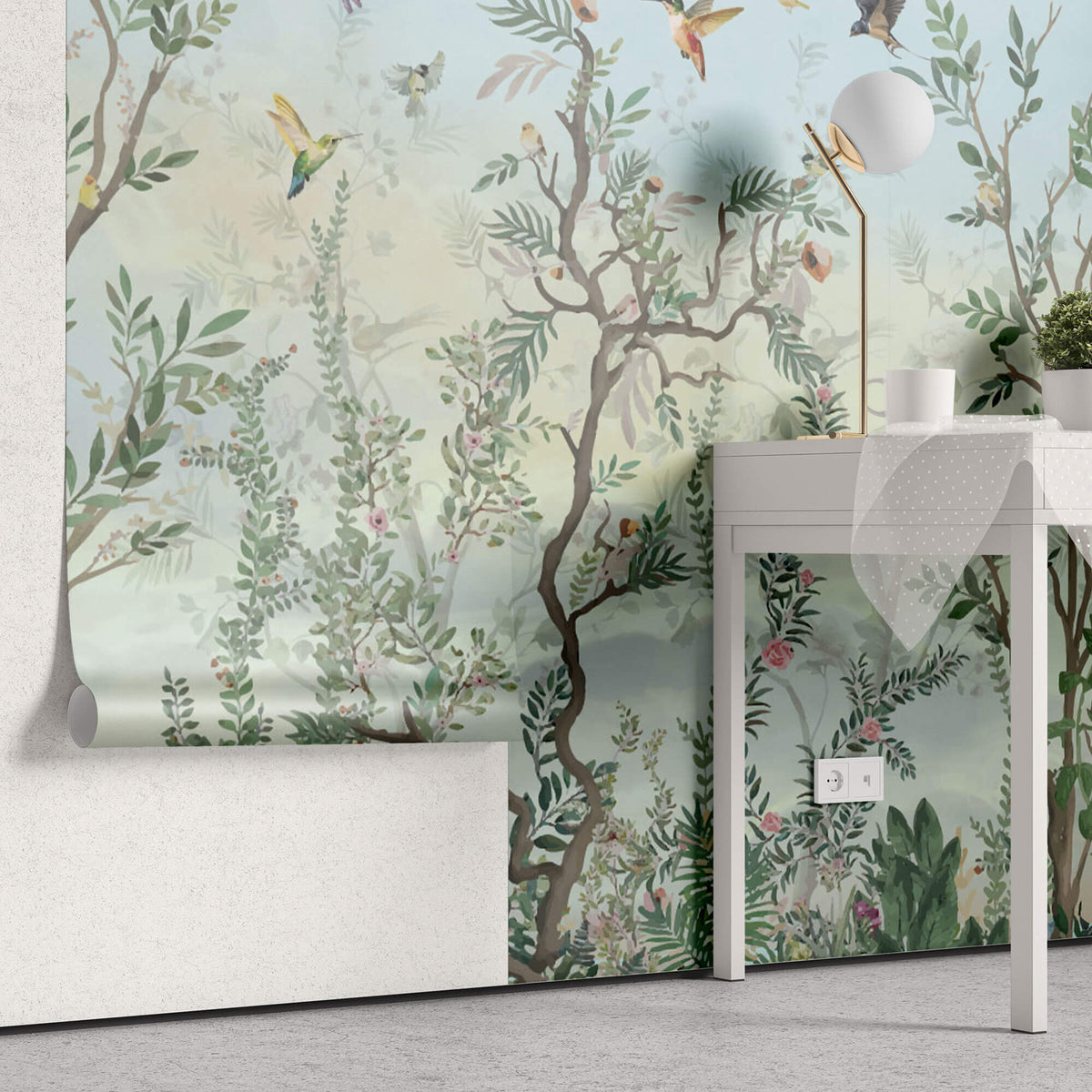Tapet Zen Oriental cu gradina in stil chinoiserie si pasari - THE JOY OF SPRING