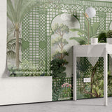 Tapet Zen Oriental cu spalier verde oriental vegetatie si pauni - THE ROYAL TRELLIS