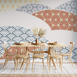 Tapet Japandi cu mix de motive japoneze seigaiha mixte in nuante - MIXED JAPANESE FABRIC