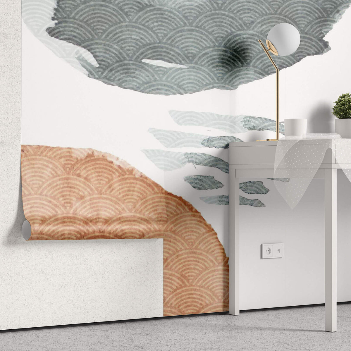 Tapet Japandi cu design abstract in stil japonez cu motive seigaiha - ABSTRACT JAPANDI WATERCOLOR
