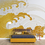 Tapet Japandi cu valuri aurii ilustrate in stil japonez cu motive seigaiha - GOLDEN TEXTURE WAVES