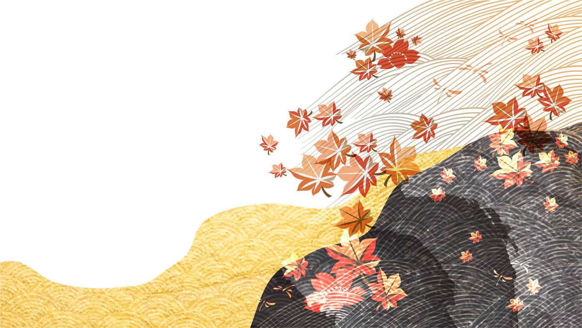 Tapet Japandi cu peisaj abstract japonez cu frunze de artar japonez - MAPLE JAPANESE WIND