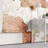 Tapet Japandi cu bujori albi si rozalii si insertii de motive japoneze - PEACHY PEONY BLOSSOM