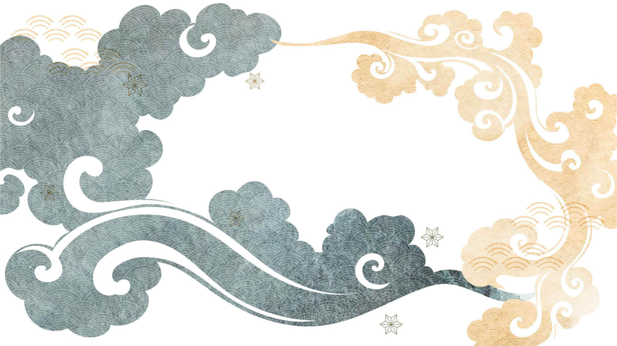 Tapet Japandi cu nori abstracti in nuante de gri si crem - SEIGAIHA WIND BLOW