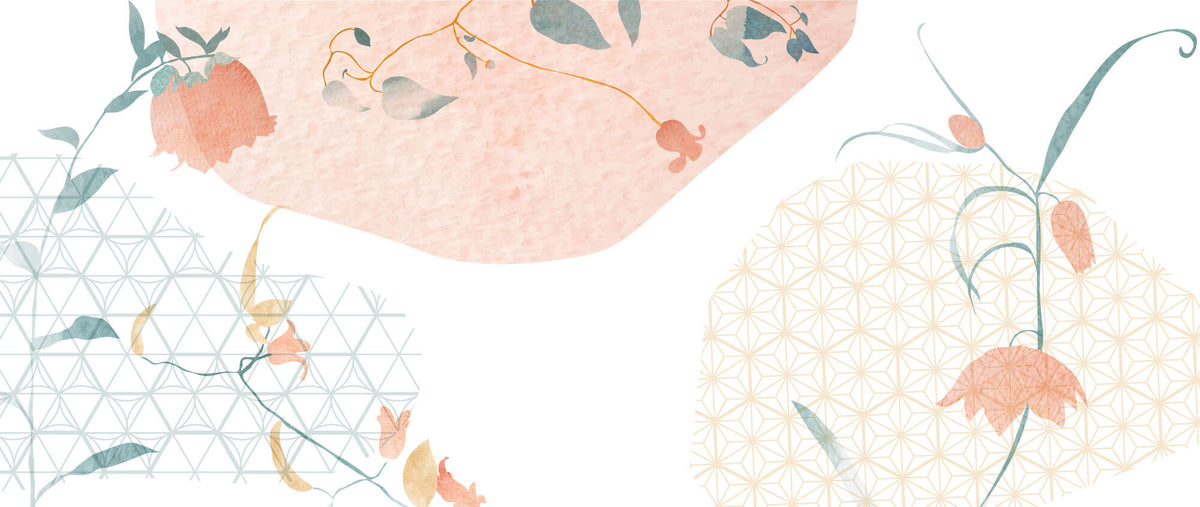 Tapet Japandi cu ilustratie florala cu motive japoneze - SOFT JAPANDI FLOWERS