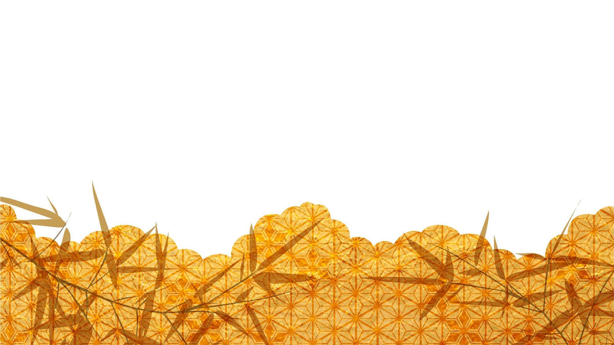 Tapet Japandi cu ilustratie abstracta in stil japonez si frunze de bambus - AMBER BAMBOO