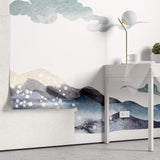 Tapet Japandi cu peisaj montan si nori abstracti ilustrati in stil japonez - SMOKEY MOUNTAINS