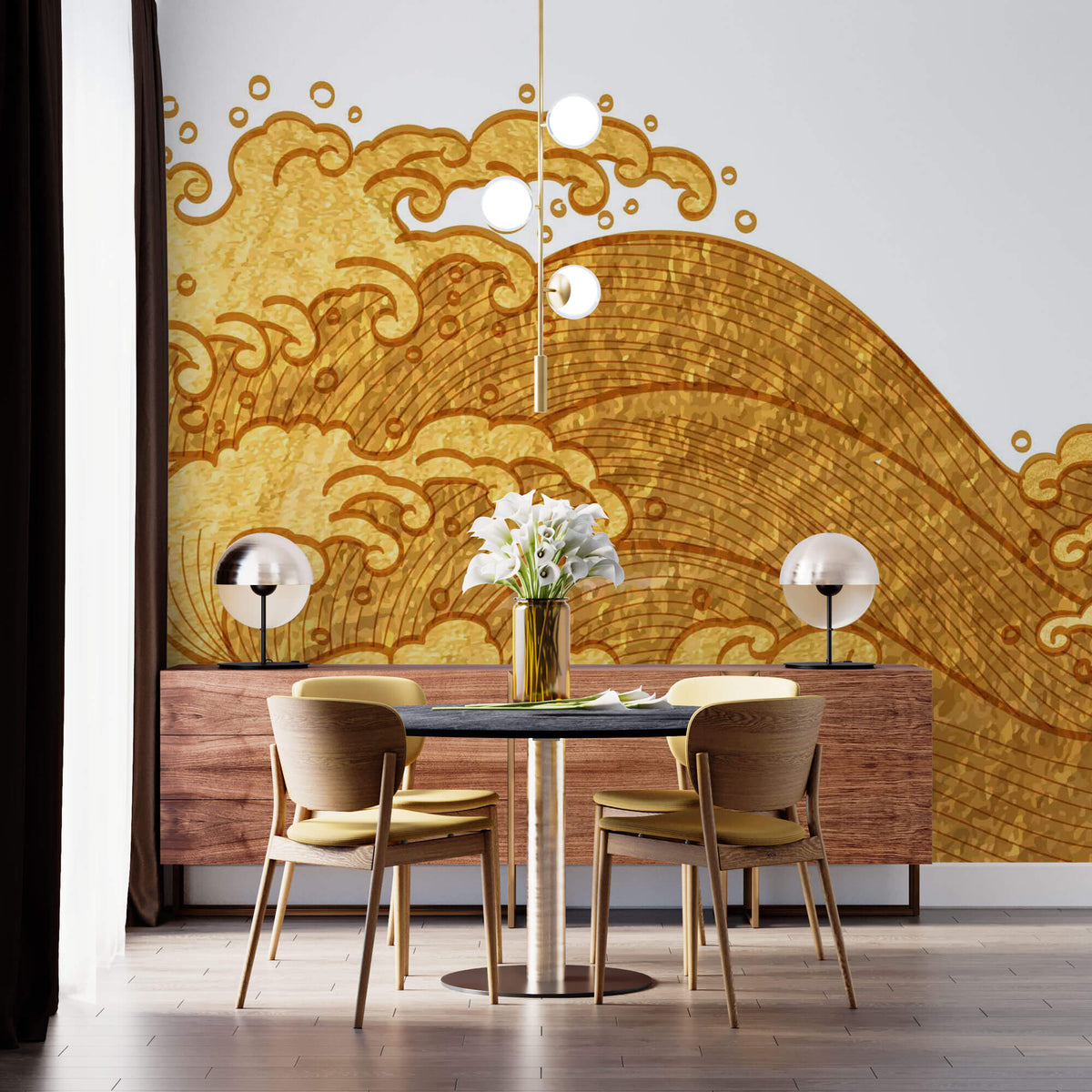 Tapet Japandi cu valuri inalte aurii -  LIQUID GOLD WAVES