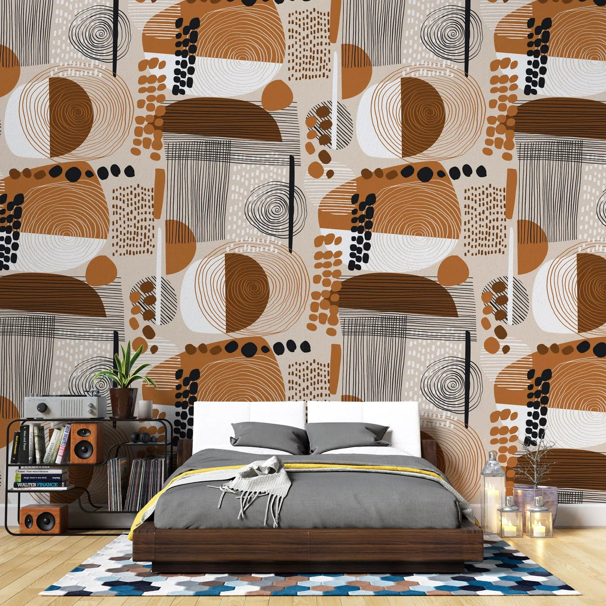 Tapet personalizat bohemiam cu model abstract in nuante maronii bohemiam pattern