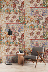 Tapet personalizat bohemiam cu un colaj de modele de tesatura in stil boho boho fabric