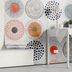 Tapet personalizat bohemian cu modele de cercuri boho abstracte colorate in stil modern circle patterns