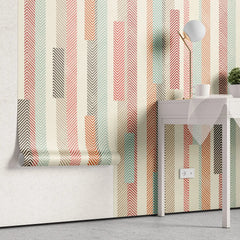 Tapet personalizat bohemian cu dungi texturate colorate in stil retro retro stripes