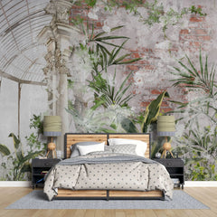 Tapet personalizat bohemian cu sera vintage cu plante verzi green house