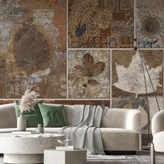 Tapet personalizat bohemian cu colaj de elemente in stil bohemian in nuante aramii boho brass collage