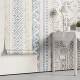 Tapet personalizat bohemian cu elemente tribale in nuante de albastru blue tribal