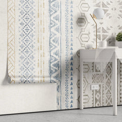 Tapet personalizat bohemian cu elemente tribale in nuante de albastru blue tribal
