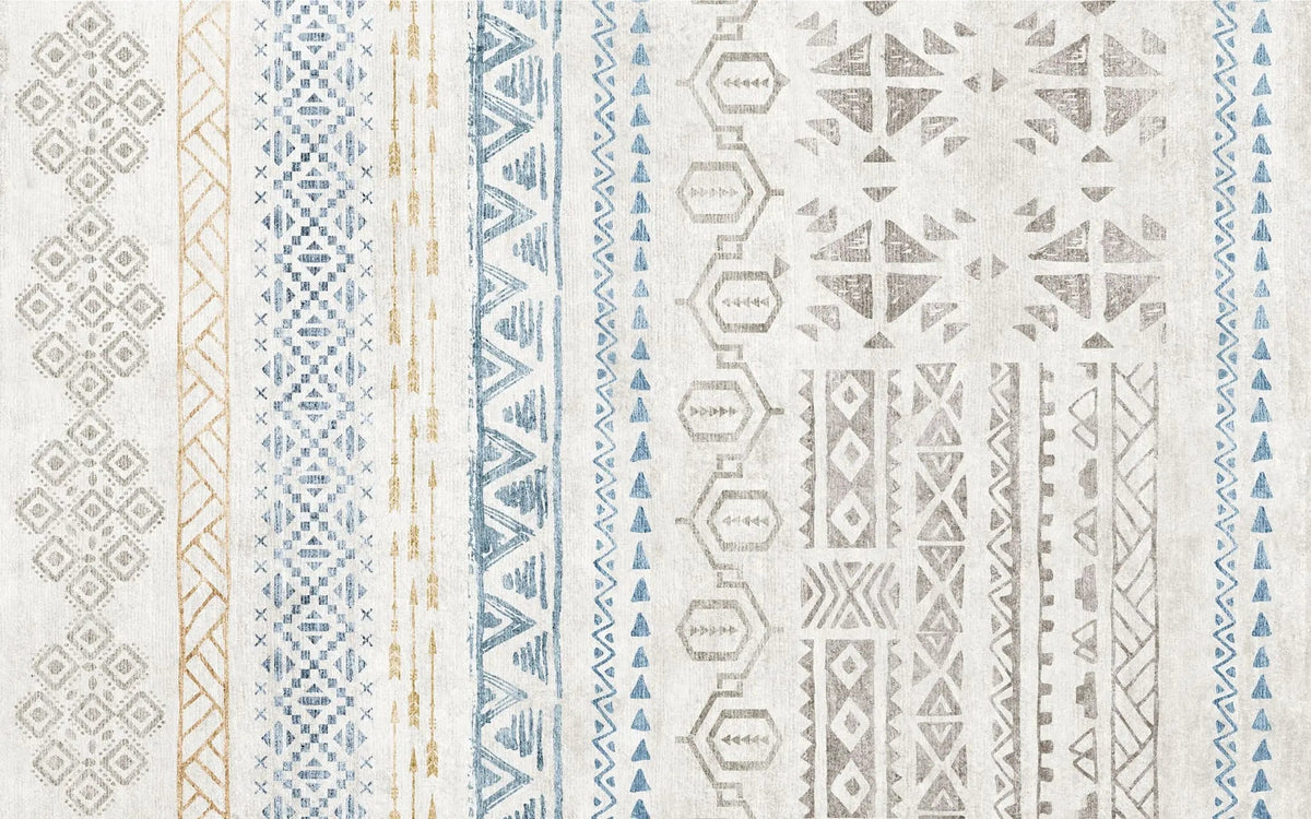 Tapet personalizat bohemian cu elemente tribale in nuante de albastru blue tribal