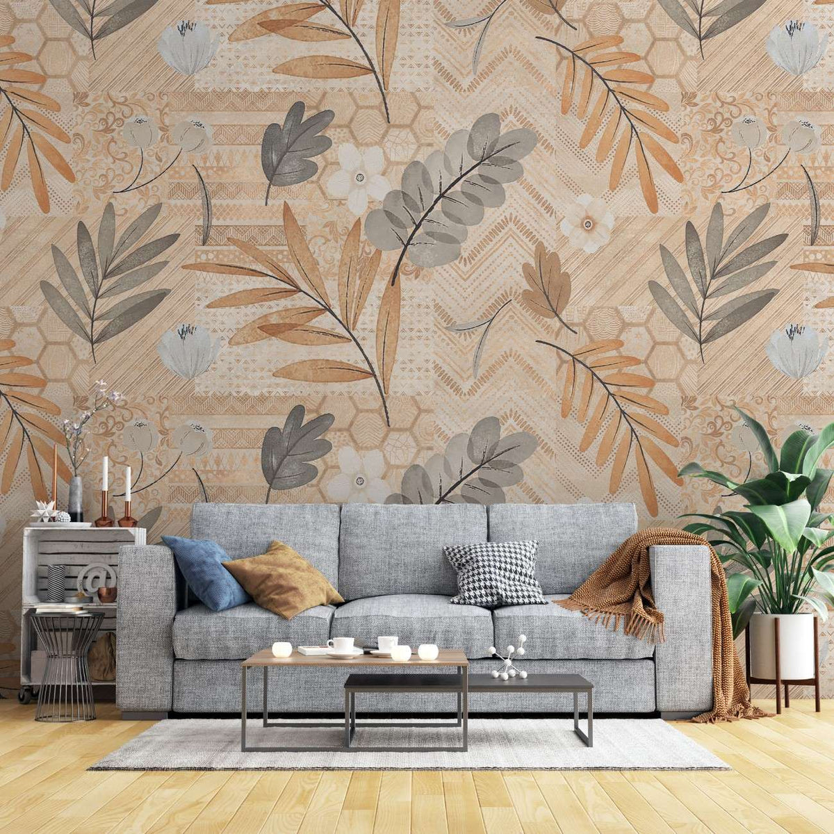 Tapet personalizat bohemian tonuri pamantii eclectice armonie calda conexiune autentica natura spatiu eclectic earthen tones