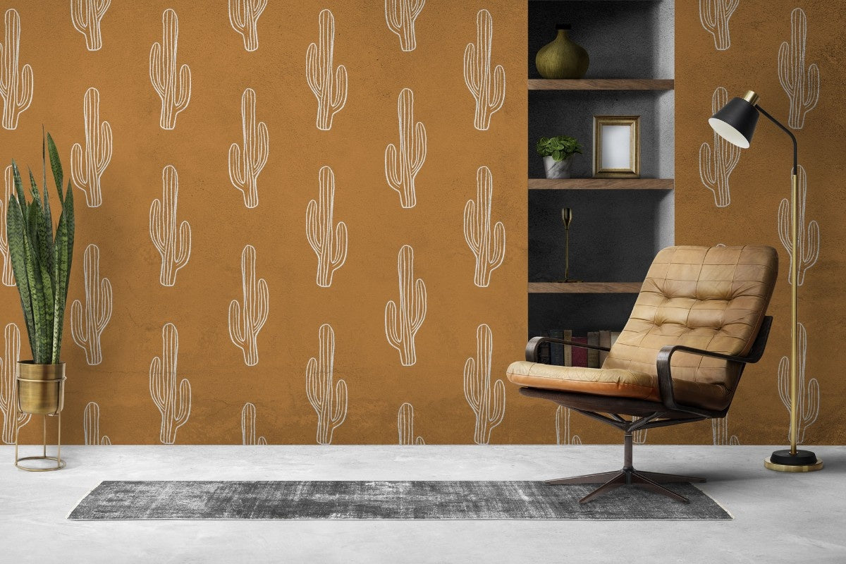 Tapet personalizat bohemian cactus alb eleganta minimalista farmec desertic subtil decor calm inspirat natura white cactus