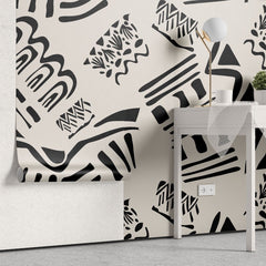 Tapet personalizat bohemian design tribal monocrom eleganta simpla caracter puternic joc contraste subtile monochrome tribal