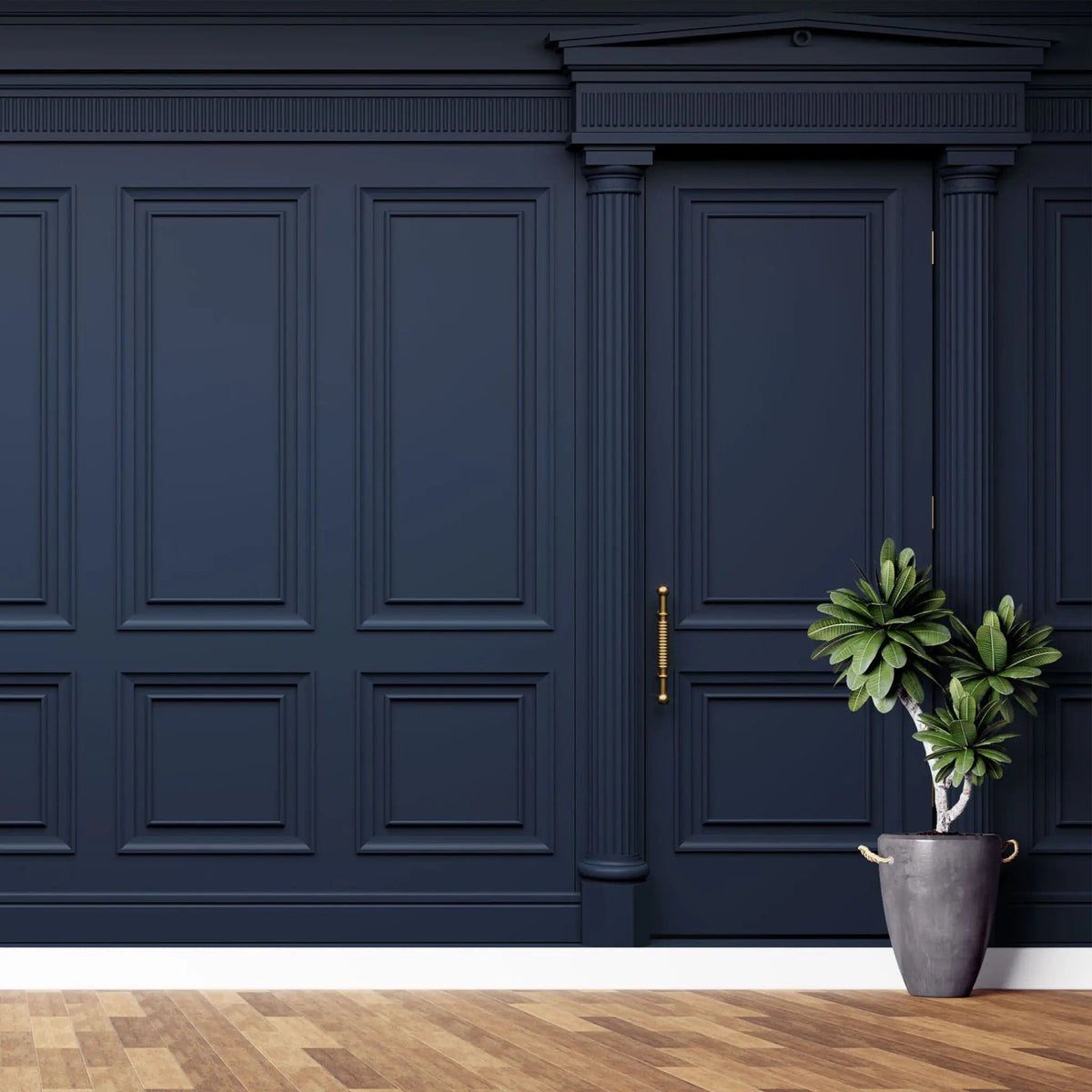 Tapet personalizat arhitectural walls cu ancadramente de perete in nuante de albastru inchis deep blue