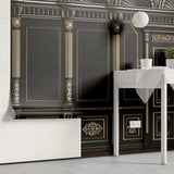 Tapet personalizat arhitectural walls cu ancadramente de perete cu usi si coloane in nunate de negru cu accente aurii golden black