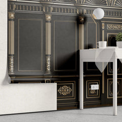 Tapet personalizat arhitectural walls cu ancadramente de perete cu usi si coloane in nunate de negru cu accente aurii golden black