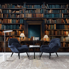Tapet personalizat Architectural Walls cu bibilioteca cu carti vechi si lampi aprinse cu lumina difuza - BOOKSHELF