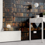 Tapet personalizat Architectural Walls cu bibilioteca cu carti vechi si lampi aprinse cu lumina difuza - BOOKSHELF