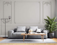 Tapet personalizat Architectural Walls cu panouri si baghete decorative in nuante de alb - WIDE WHITE BOISERIE