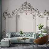 Tapet personalizat Architectural Walls cu rama decorativa din lemn in nuante de alb - MIRROR FRAME