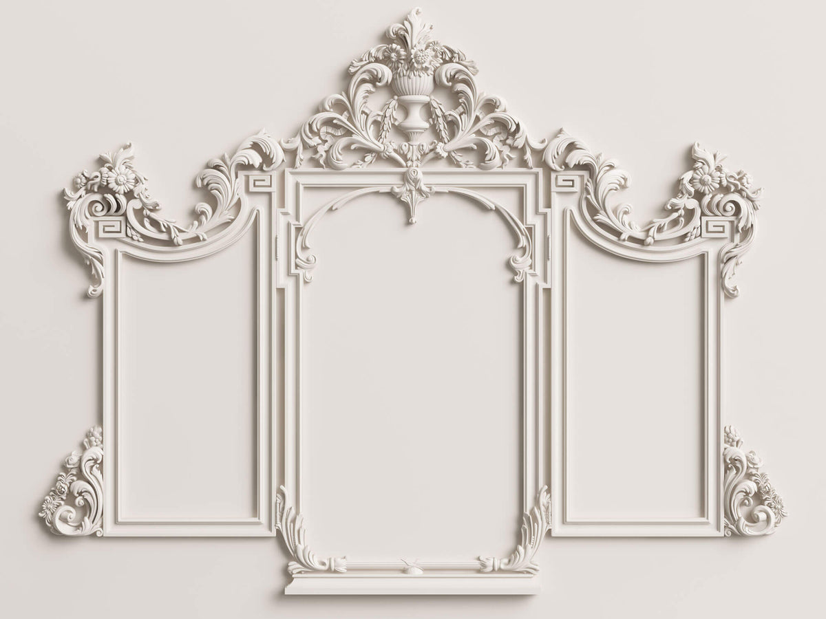 Tapet personalizat Architectural Walls cu rama decorativa din lemn in nuante de alb - MIRROR FRAME
