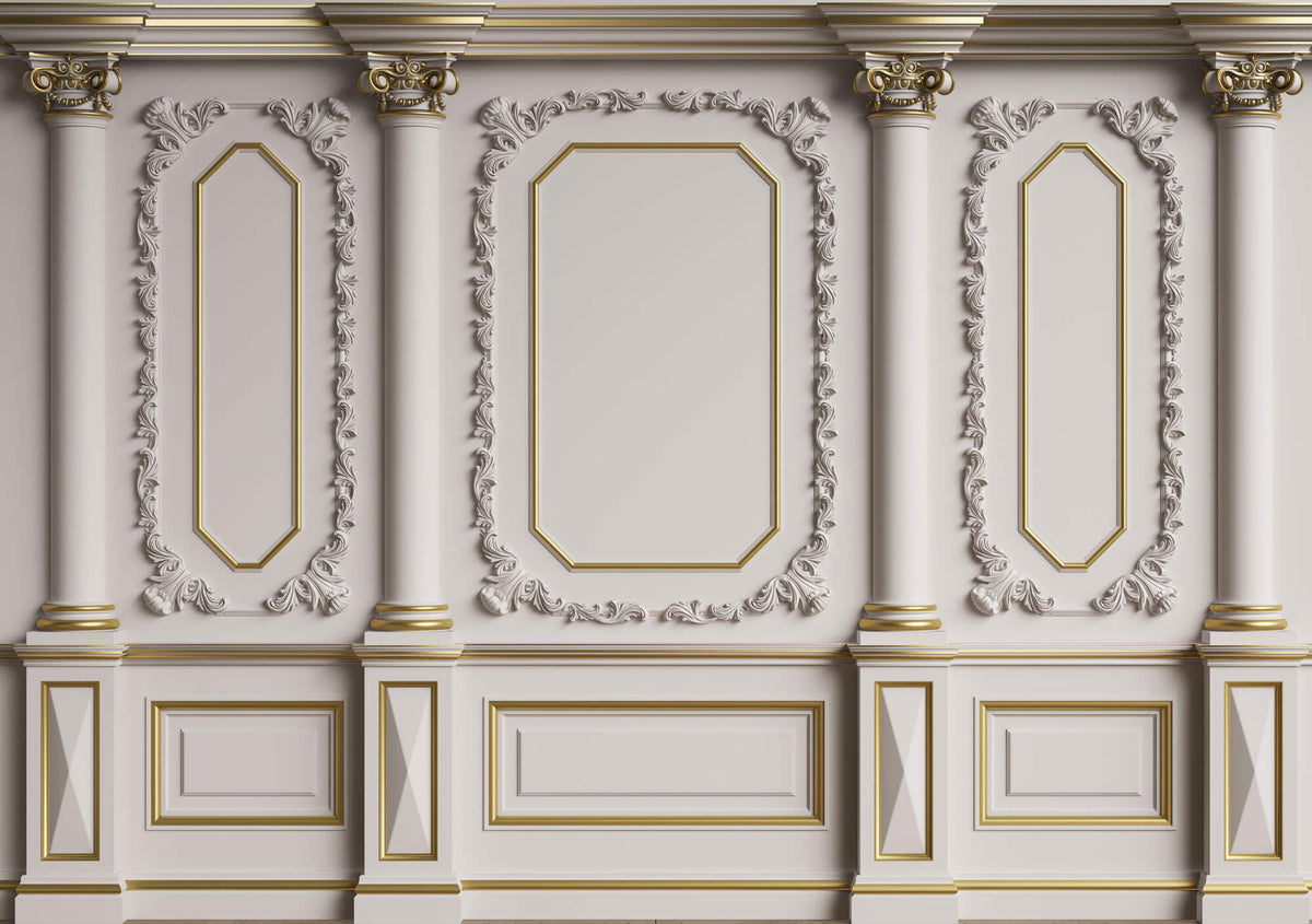 Tapet personalizat Architectural Walls cu elemente decorative aurii si coloane - ELEGANT BOISERIE