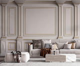Tapet personalizat Architectural Walls cu rame aurii si coloane decorative in nuante de alb - GOLDEN FRAMES