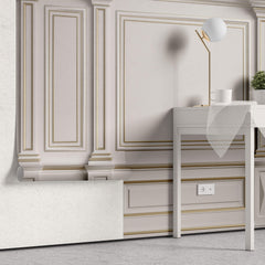 Tapet personalizat Architectural Walls cu rame aurii si coloane decorative in nuante de alb - GOLDEN FRAMES