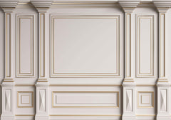 Tapet personalizat Architectural Walls cu rame aurii si coloane decorative in nuante de alb - GOLDEN FRAMES