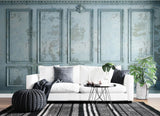 Tapet personalizat arhitectural walls cu ancadramente de perete in nuante de albastru si accente invechite grungy light blue