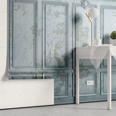 Tapet personalizat arhitectural walls cu ancadramente de perete in nuante de albastru si accente invechite grungy light blue