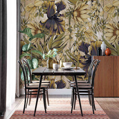 Tapet personalizat retro & vintage cu floarea soarelui in stil retro retro sunflowers