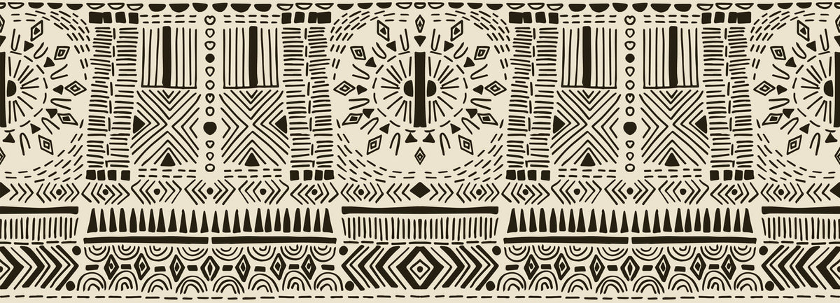 Tapet Personalizat Retro Vintage cu modele aztece si tribale in nuante de crem si negru - AZTEC TRIBAL