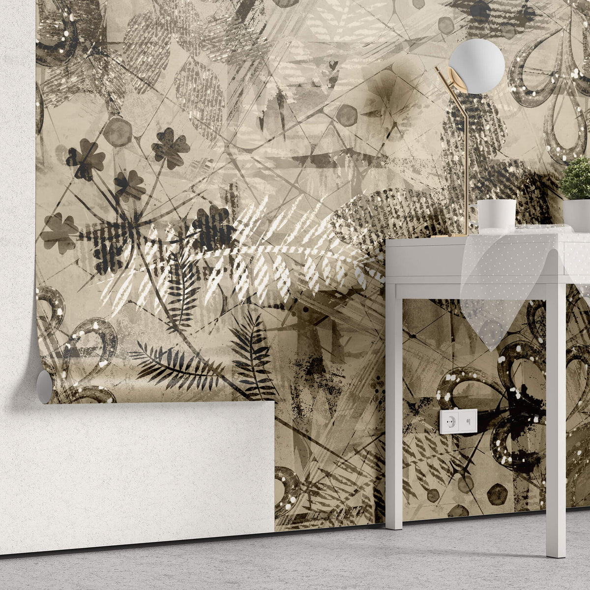 Tapet Personalizat Retro Vintage cu elemente abstracte florale in stil vintage - OLD POSTCARD PAPER