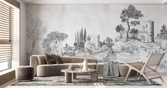 Tapet personalizat victorian de tip schita cu peisaj din suburbia marocana din secolul al xvii lea moroco sketch