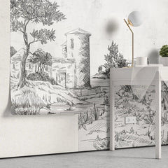 Tapet personalizat victorian de tip schita cu peisaj din suburbia marocana din secolul al xvii lea moroco sketch