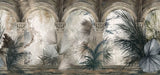 Tapet personalizat victorian cu coloane arhitecturale specifice erei victoriene si palmieri in nuante inchise victorian columns dark