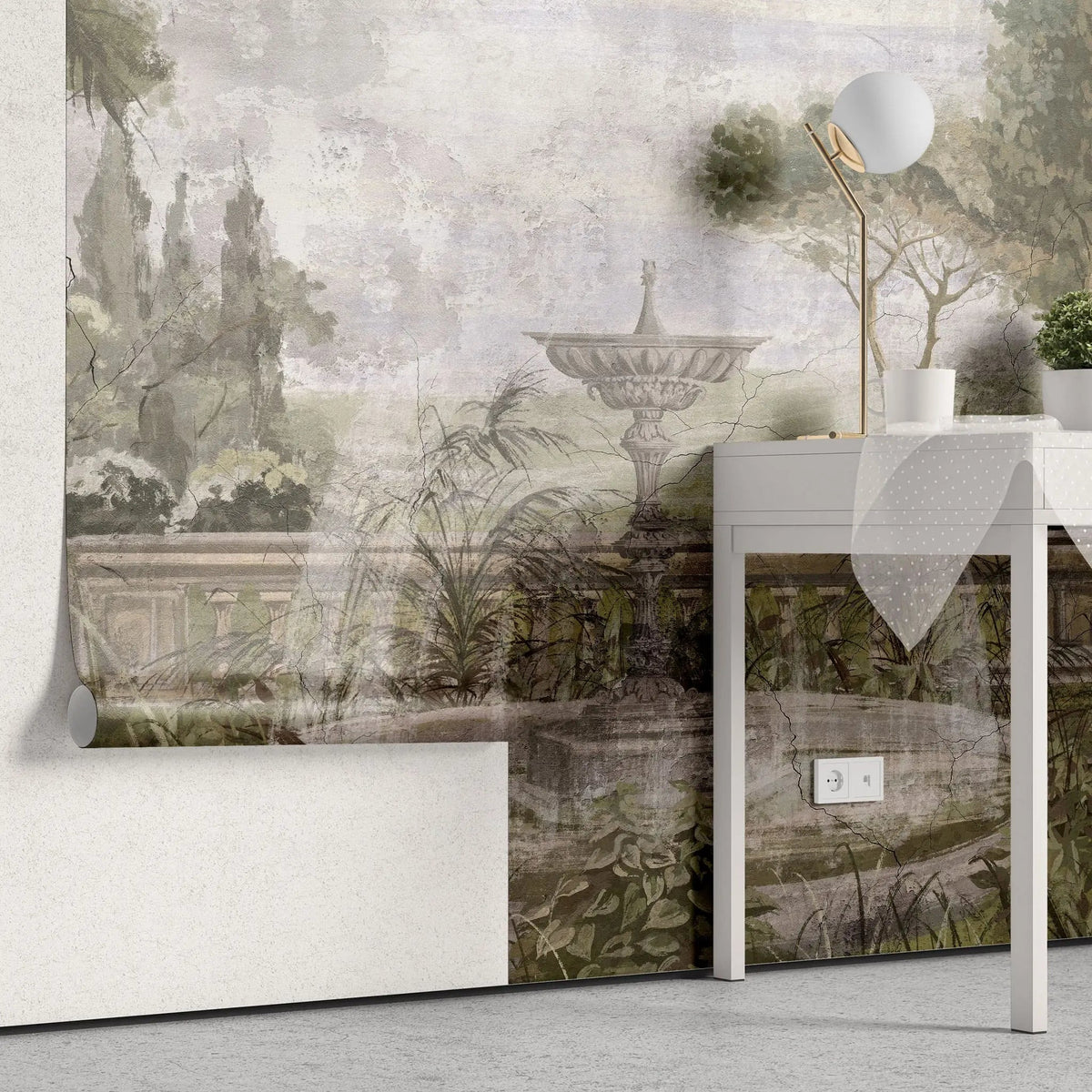 Tapet personalizat victorian cu fantana intr o gradina in stil victorian the fountain