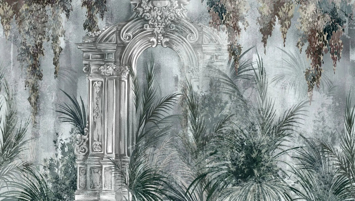 Tapet personalizat victorian cu gradina salbatica cu fundal verde menta victorian minty wild garden