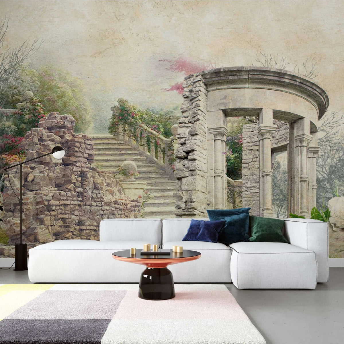 Tapet personalizat victorian cu ruine din piatra inconjurate de gradina inflorita victorian ruins