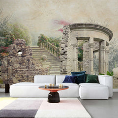 Tapet personalizat victorian cu ruine din piatra inconjurate de gradina inflorita victorian ruins