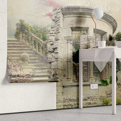 Tapet personalizat victorian cu ruine din piatra inconjurate de gradina inflorita victorian ruins